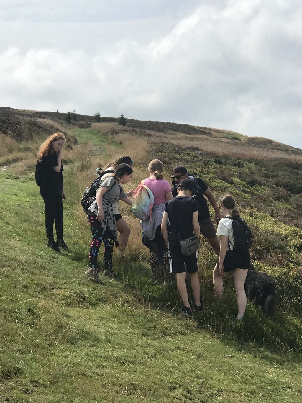 group of young people learning about the outdoors from blue one of Abergele Youth Den's  youth workers